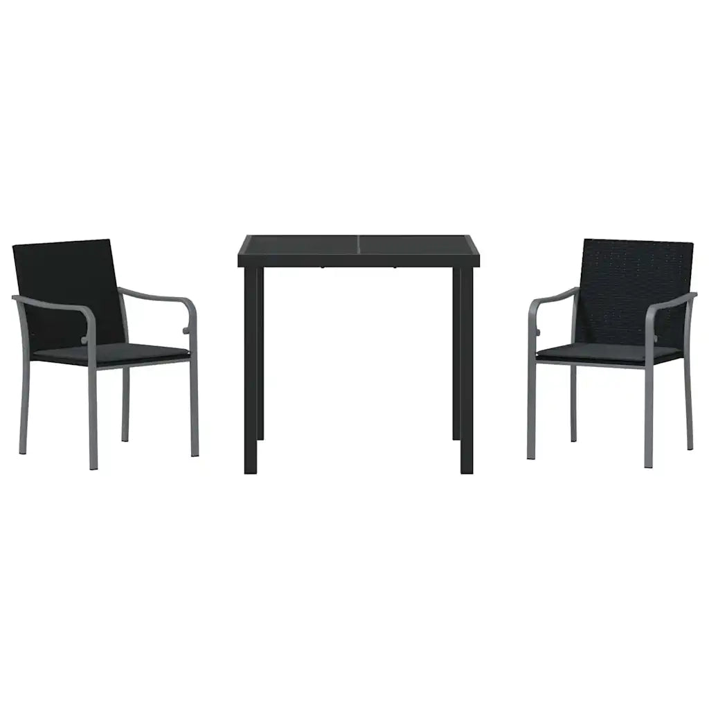 Set da Pranzo per Giardino 3 pcs Nero e Grigio Rattan in PE