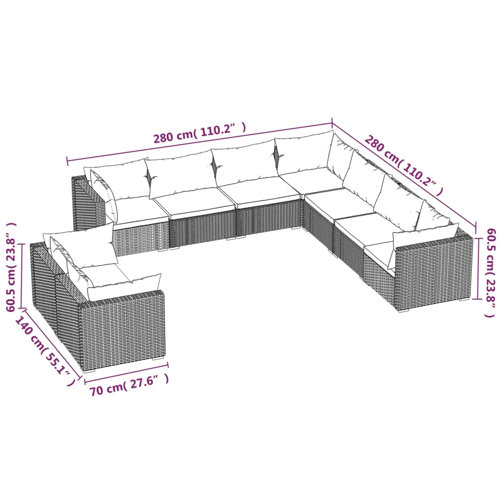Set Divani da Giardino 9 pz con Cuscini in Polyrattan Marrone cod mxl 42244