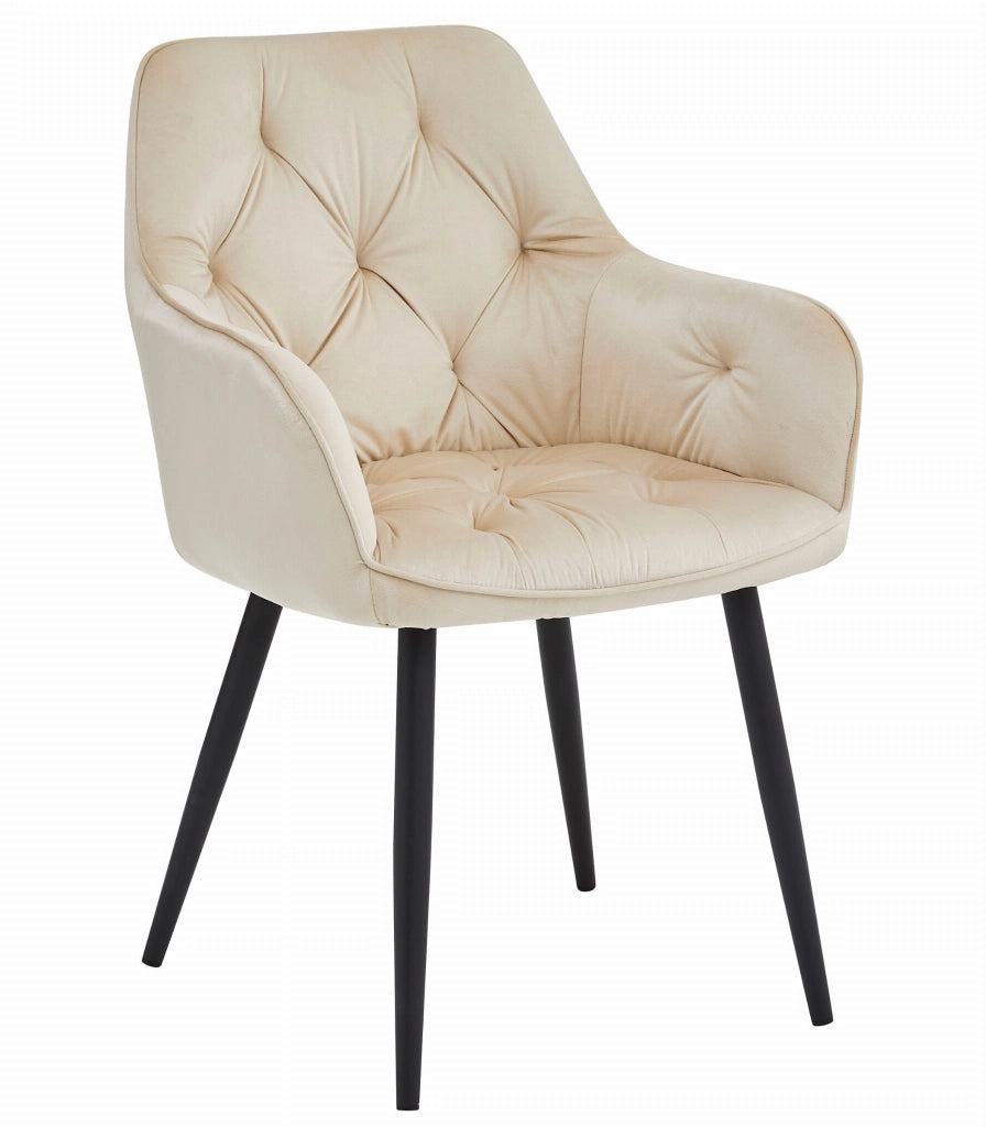 Sedie da pranzo Valora LUKK - Velluto beige con gambe nere x2