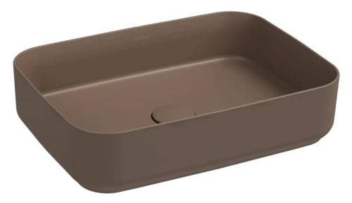 Lavabo rettangolare da appoggio senza troppo pieno in ceramica senza foro rubinetto - Tortora Opaco