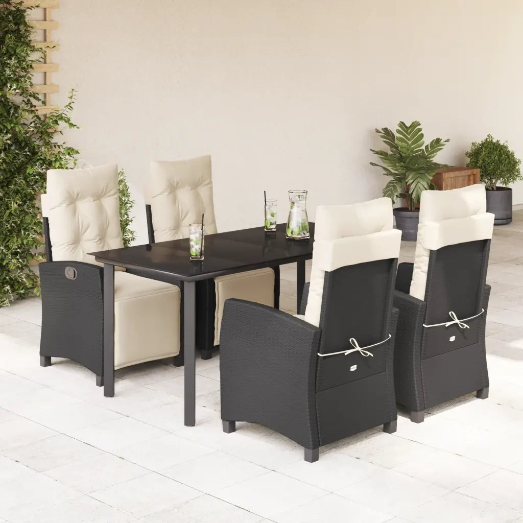 Set da Pranzo da Giardino 5 pz Nero con Cuscini in Polyrattan
