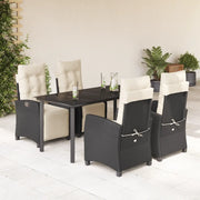 Set da Pranzo da Giardino 5 pz Nero con Cuscini in Polyrattan