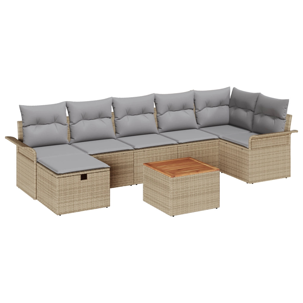 Set di divani da giardino 8 pezzi con cuscini beige in polyrattan