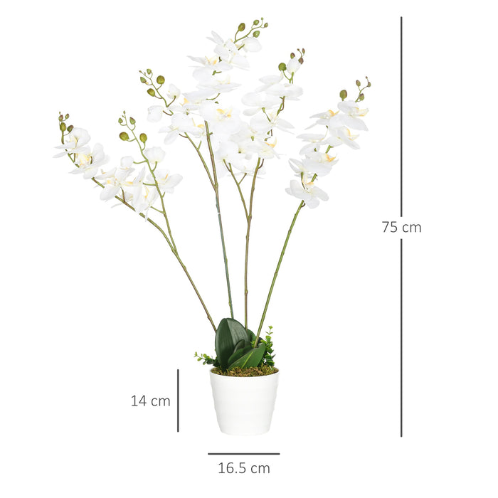 Pianta Artificiale Orchidea H75 cm con Vaso Bianco