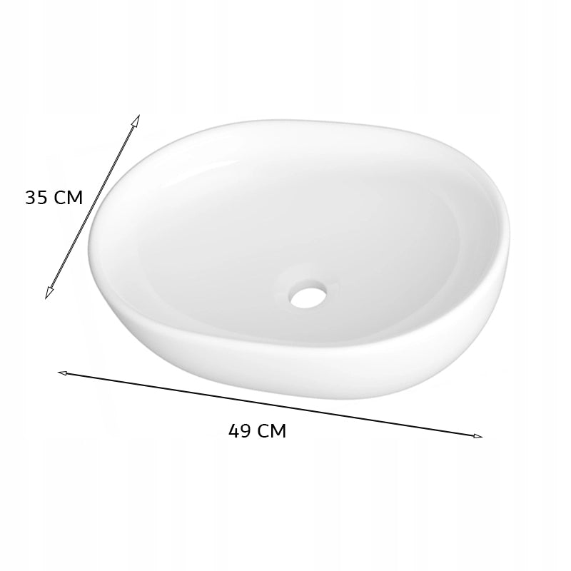 Lavabo da appoggio in ceramica bianco ovale grande lucido 49 x 35 cm