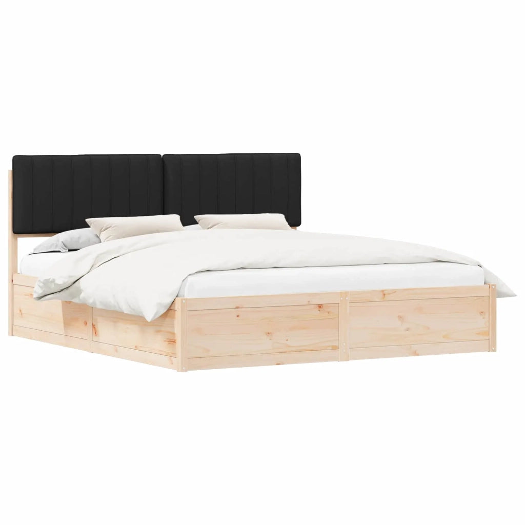 Letto con Testiera Rivestita Nero 180 x 200 cm Pino massello