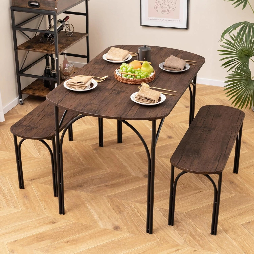 Tavolo da pranzo con 2 panche, tavolo da cucina, set da 3 pezzi, tavolo da pranzo, 70 x 120 x 76 cm, 2 panche da 30 x 90 x 45 cm, sala da pranzo salvaspazio per 4 persone, sala da pranzo
