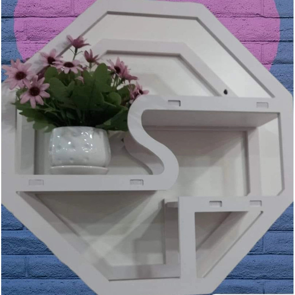 Trade Shop - Mensola Da Parete Decorativa Bianca Per Casa Design Geometrico Moderno Con Ripiani -