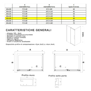 Box Doccia Angolare 80x120 cm 1 Anta Scorrevole in Cristallo Fumè 8mm H195 Bonussi Alina