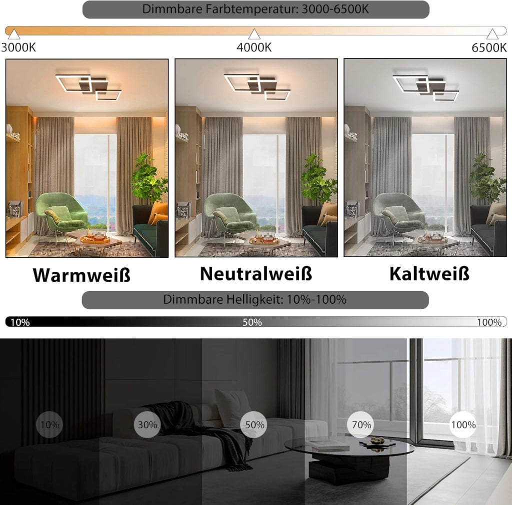 ZMH Lampada da soffitto plafoniera LED moderna nera 3000-6500K per soggiorno cucina ufficio