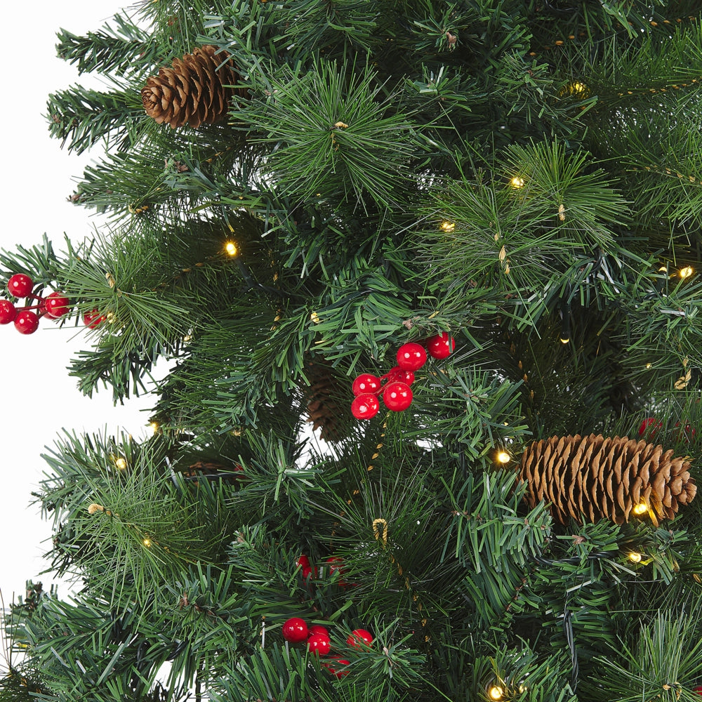 Albero di Natale Artificiale Verde Pre-Illuminato con Pigne 180 cm