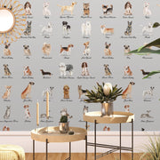 Carta da Parati Cani Sfondo Grigio Carta Vegana 250x200cm 5,5mq