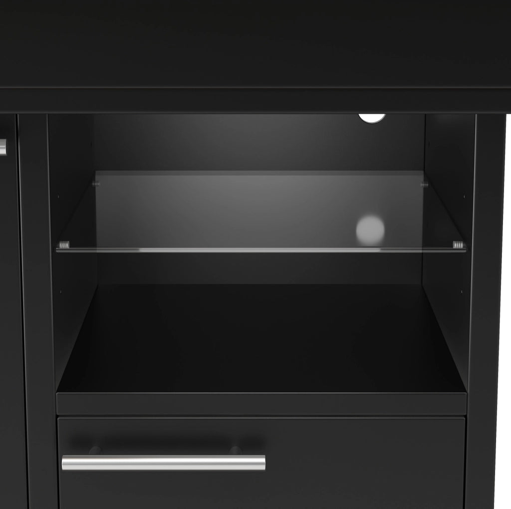 Tavolo da pranzo allungabile 140x80 cm nero – vano contenitore, LED, 4-6 persone