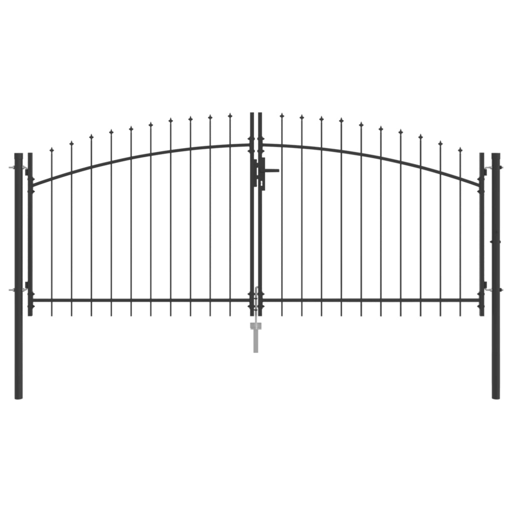 Cancello da Giardino con Punta a Lancia a Due Ante Grigio 150x300 cm in Acciaio