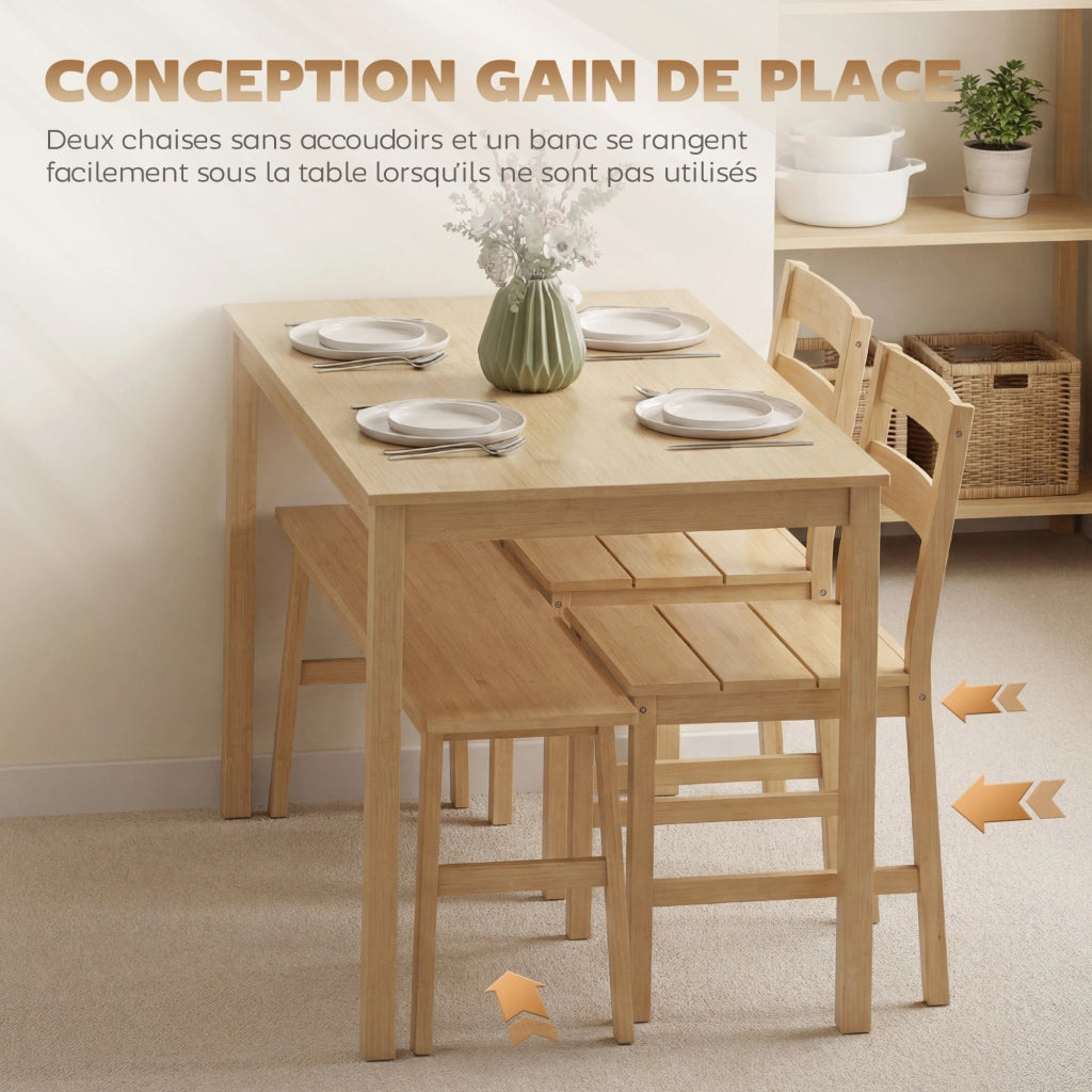 Set tavolo da pranzo in bamb¨´ con 2 sedie e panca per 4 persone ¨C Xylo ¨C Legno naturale