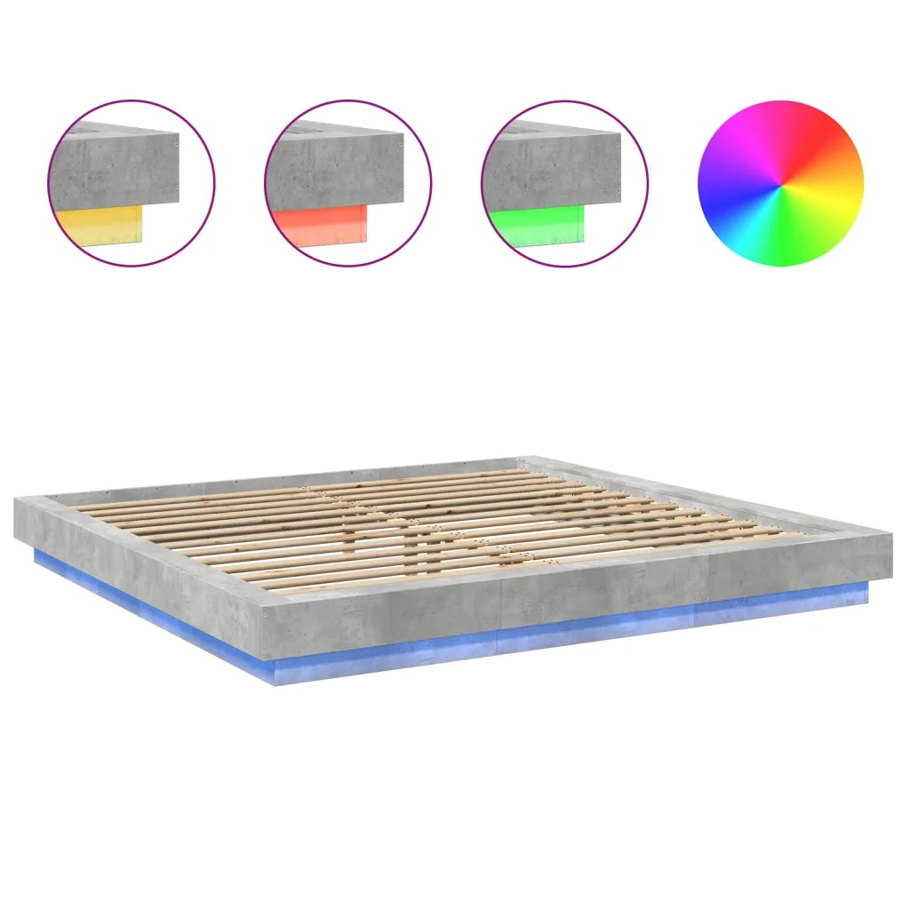 Letto matrimoniale | Letto per adulti | Giroletto Luci LED Grigio Cemento 180x200 cm Legno Multistrato