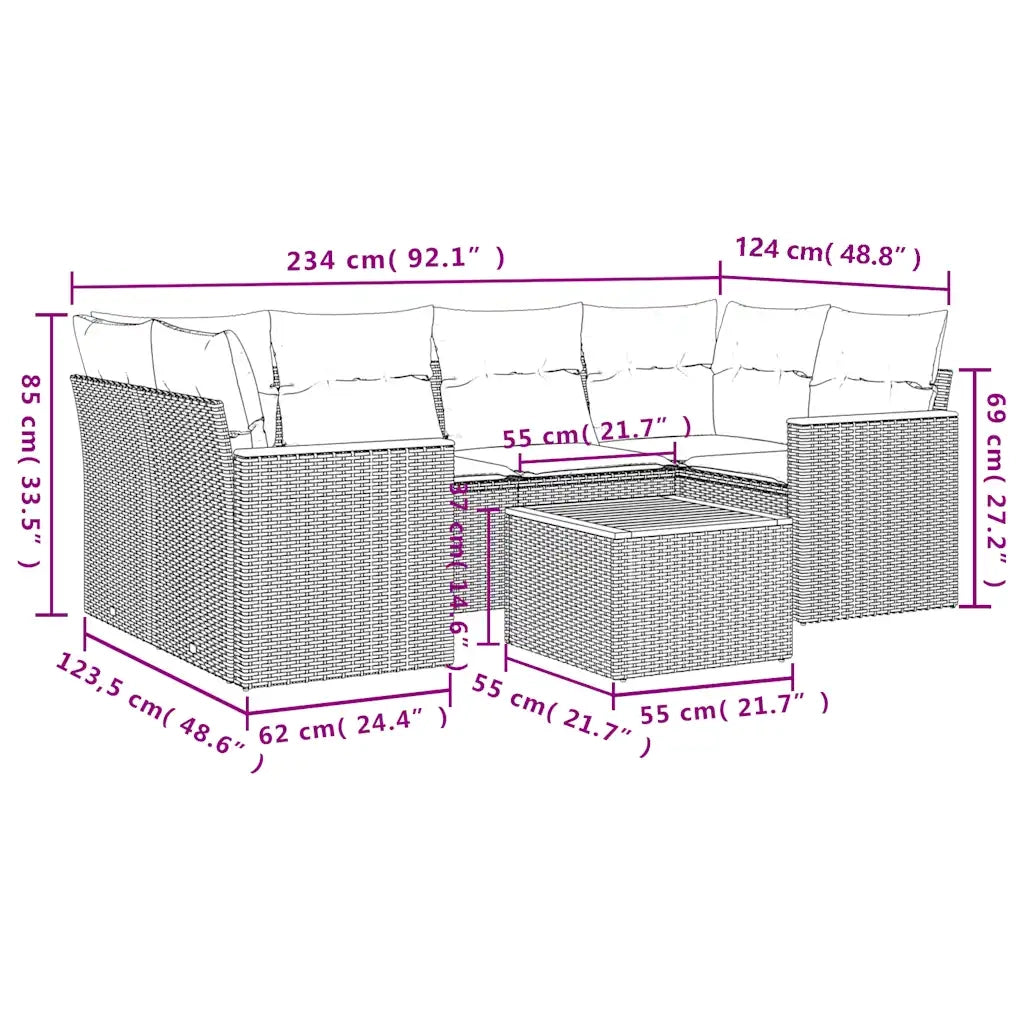 Set Divani da Giardino 7 pz con Cuscini Nero in Polyrattan 3225798