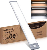 Luce per Armadio - Sensore di Movimento - Caricabile via USB - 3 Colori - Regolabile senza Interruzione del Flusso d'Arte - Illuminazione Sotto Cassetta - Luce per Cassetta - Adesivo - 60 LED.