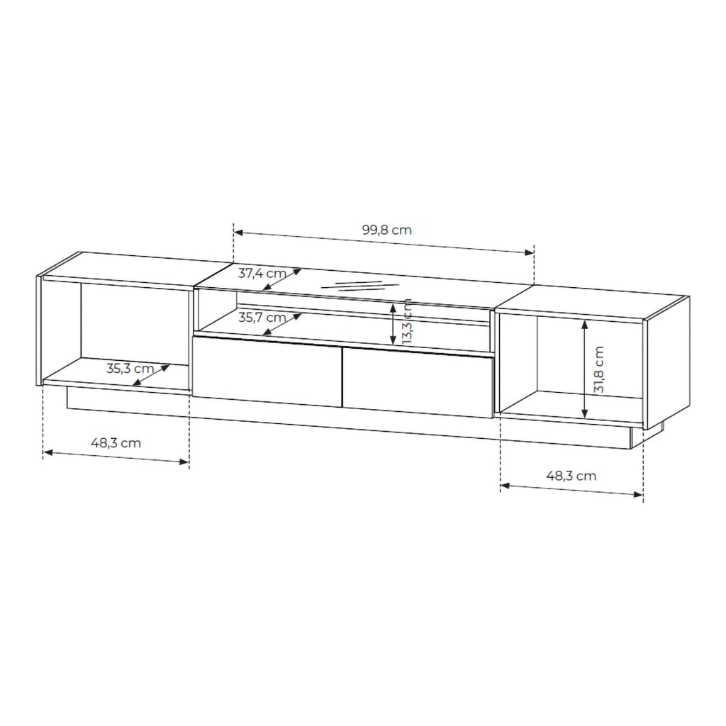 Kakagano, Mobile Porta tv 2 Cassetti, 203x40x43h cm Marrone Chiaro