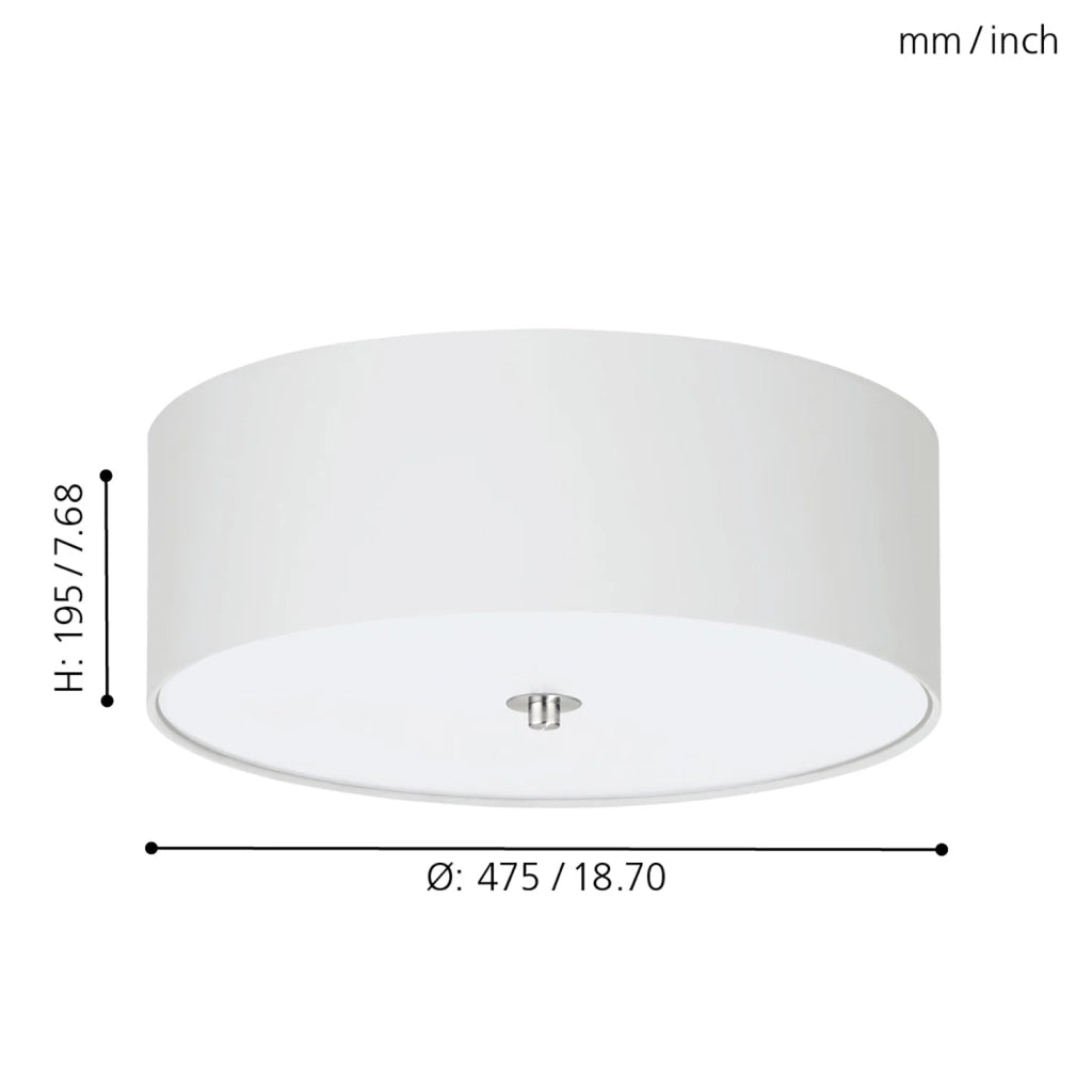 Plafoniera Moderna Pasteri Acciaio Nichel Satinato Bianco 3 Luci E27 Ip20