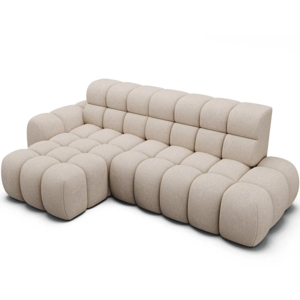 Divano angolare convertibile BULLA 3 posti beige angolo sinistro - tessuto nido d'ape con estensione della seduta elettrica