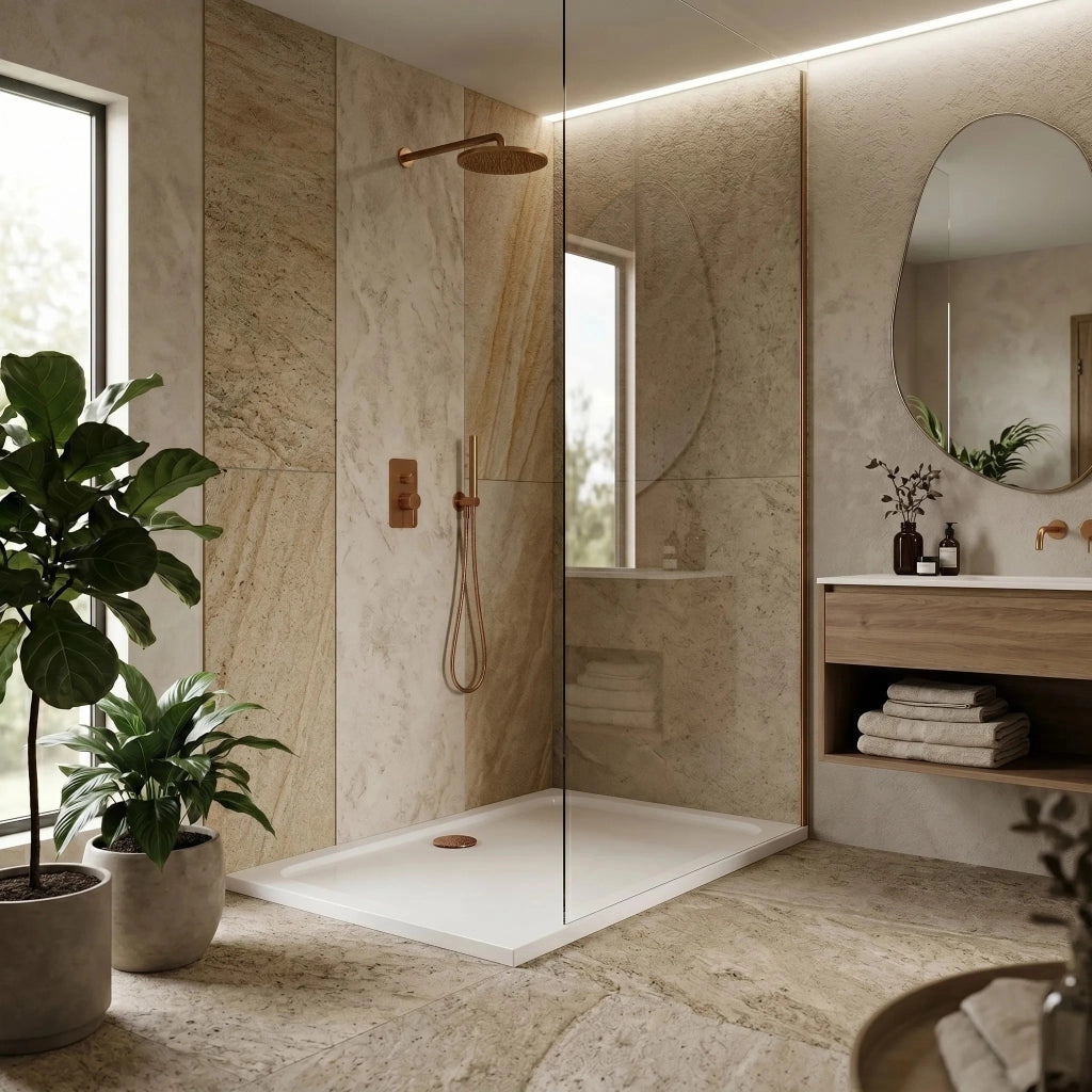 Piatto Doccia Acrilico Rea Belmond White 80x100 Brush Copper