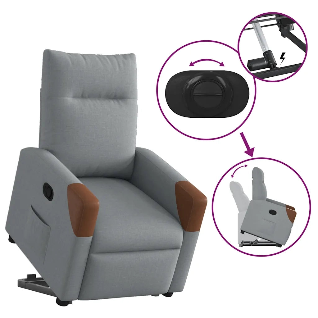 Poltrona | Sedia Relax Alzapersona Reclinabile Grigio Chiaro in Tessuto