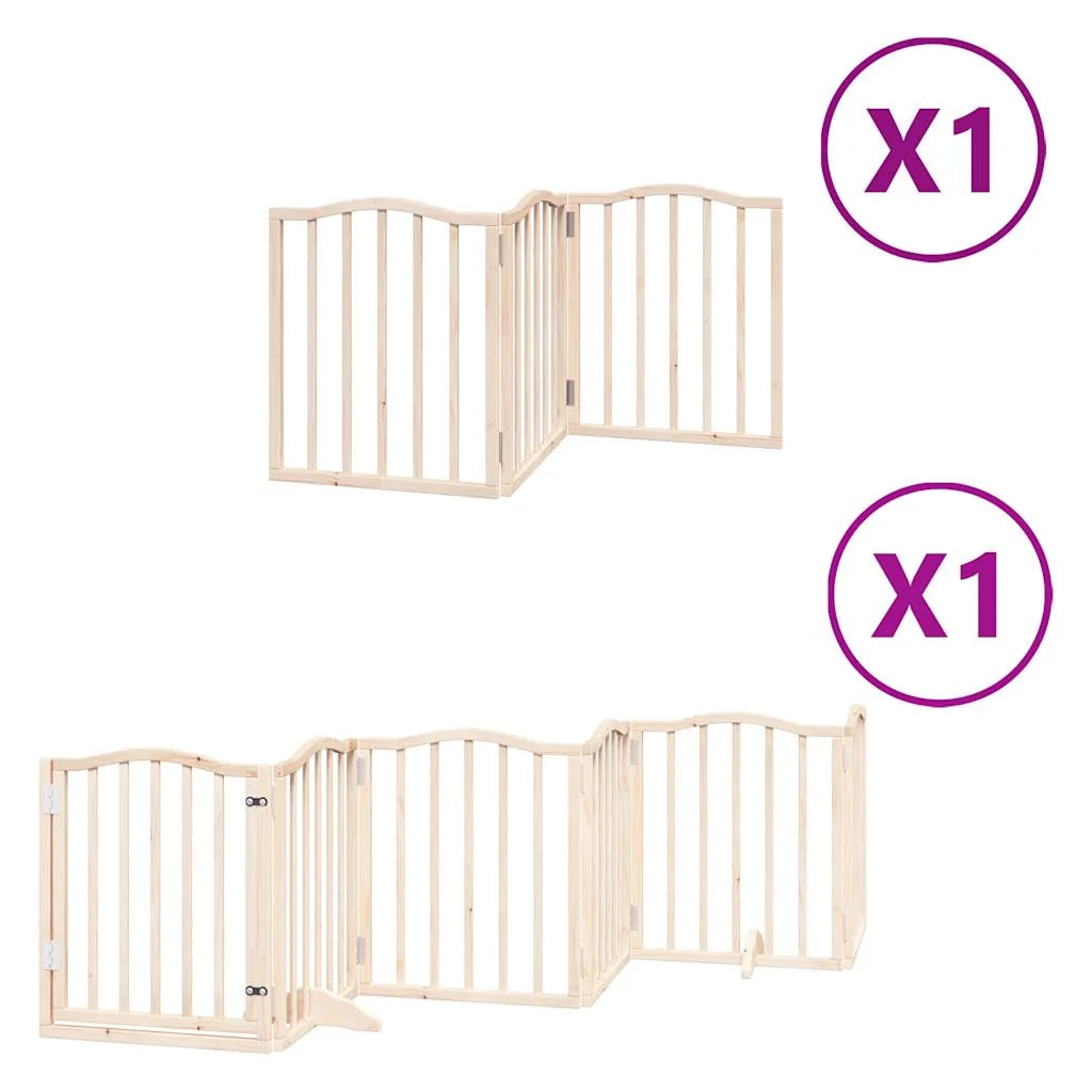 Cancelletto di sicurezza per cani con porta pieghevole 9 pannelli in legno di pioppo marrone 02_0023337