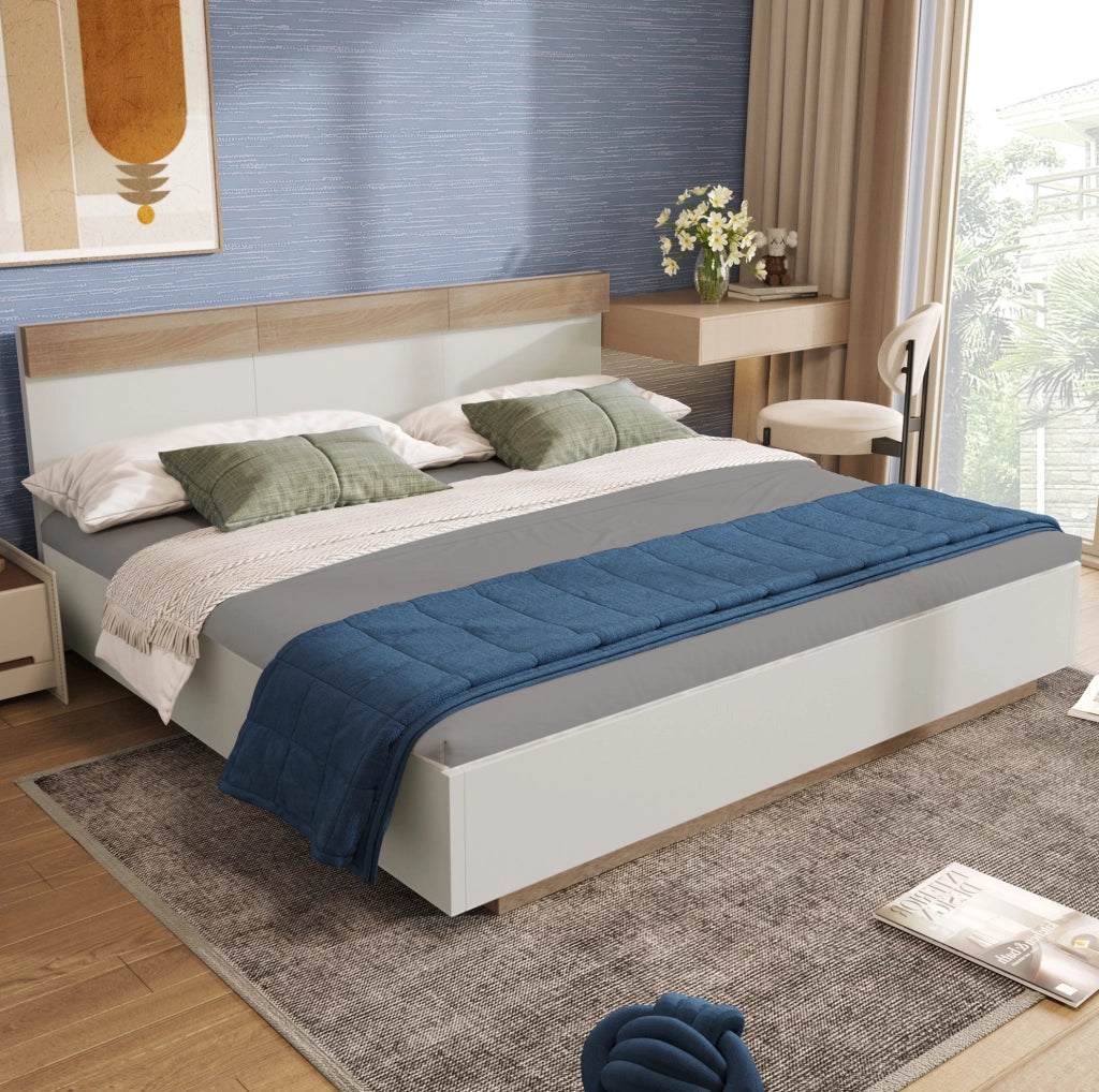 Letto matrimoniale 180x200 cm con rete a doghe; bianco e effetto rovere sonoma