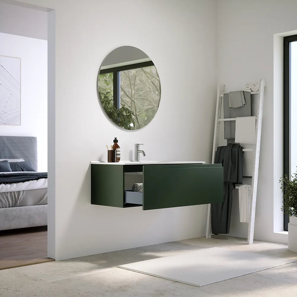 Mobile bagno sospeso 60 cm un cassetto verde foresta opaco con lavabo | Ardenne