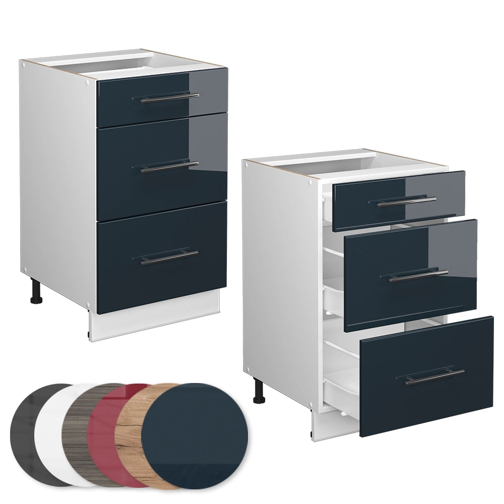 Mobiletto base per cucina Fame-Line Blu scuro lucido/Bianco 50 cm senza piano di lavoro Vicco
