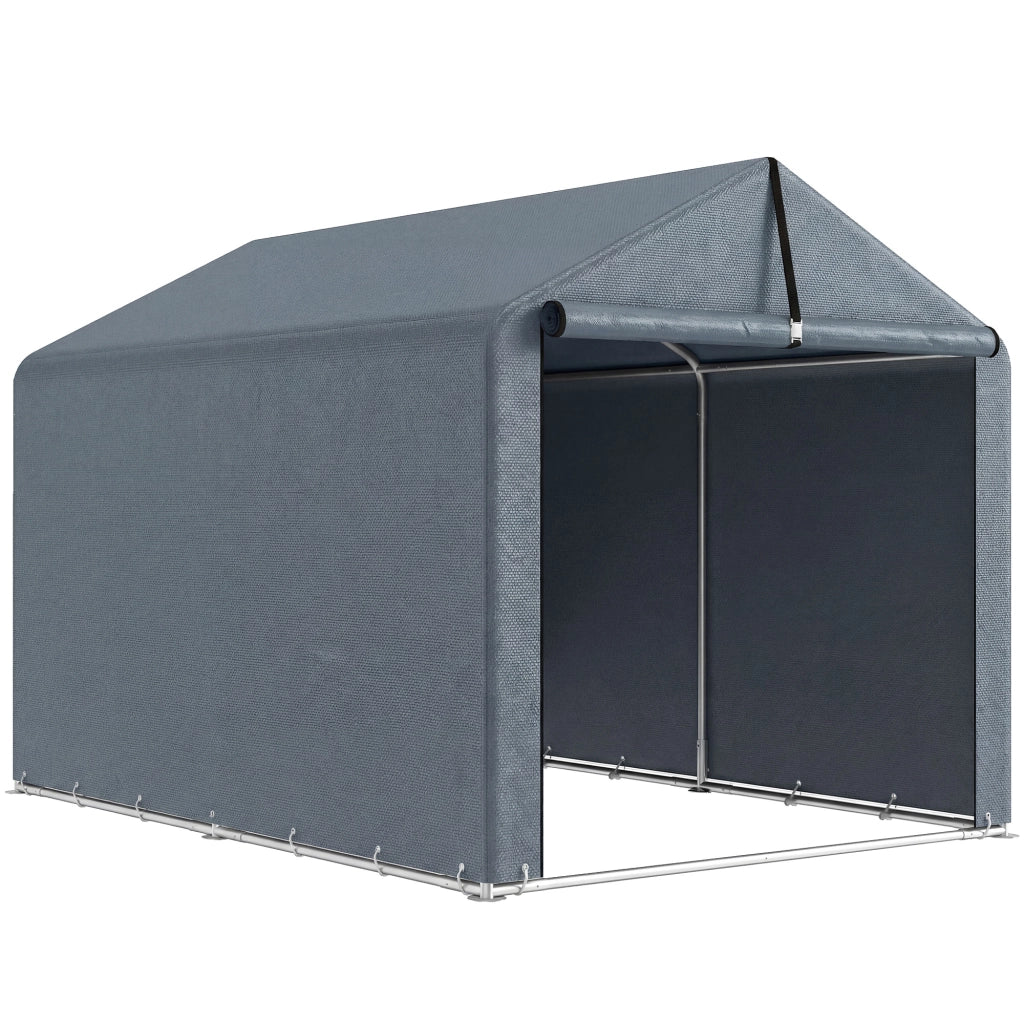 Tenda Garage 162x221,5x163 cm con Copertura Rinforzata Impermeabile e Ingresso Zip in Acciaio Zincato Grigio