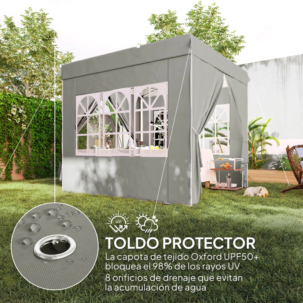 Gazebo Pieghevole 2,5x2,5 m Pop-up Altezza Regolabile 3 Livelli 4 Pareti Laterali Finestre UPF50+ ¨C Xylo ¨C Grigio