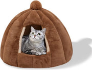 Letto per gatti con base antiscivolo, letto per gatti con cuscino interno lavabile e rimovibile, letto per gatti con base in pelle morbida e pluche caldo, colore marrone.