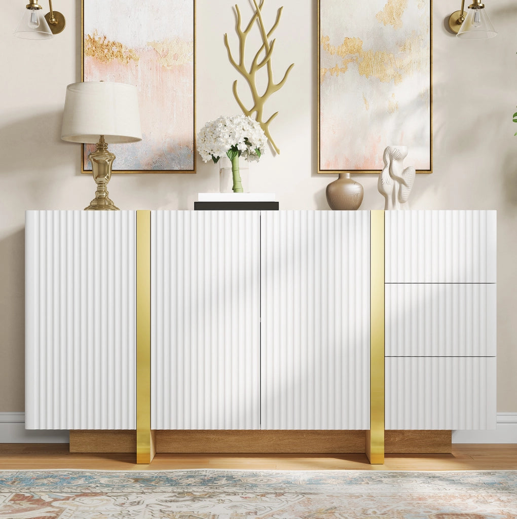 SIDEBOARD 140x36x75 cm 3 Ante e 3 Cassetti Bianco MDF e Pannello di Truciolare