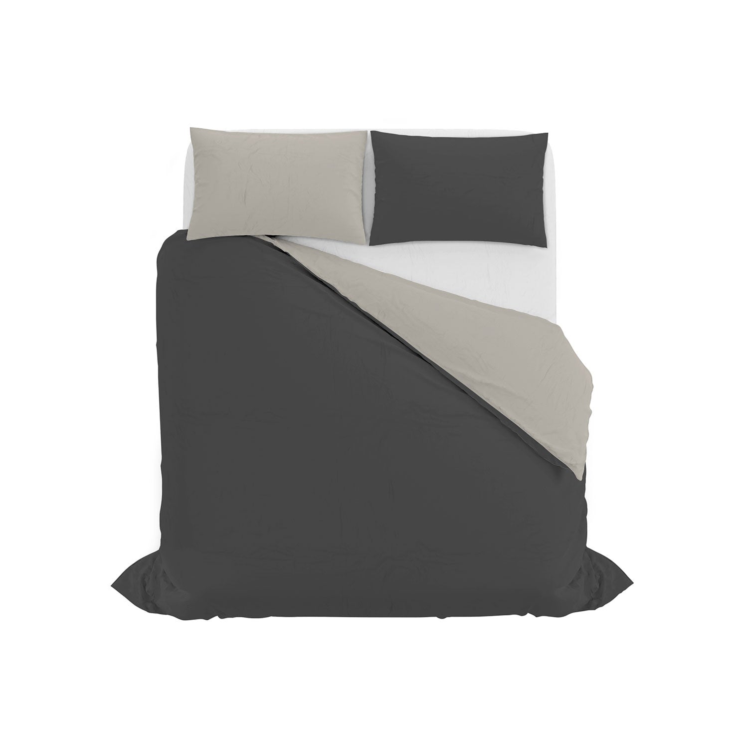 Copripiumino Matrimoniale con Sacco e Federe in Tinta Unita Double Face Linea Vera Fumo e Grigio Chiaro