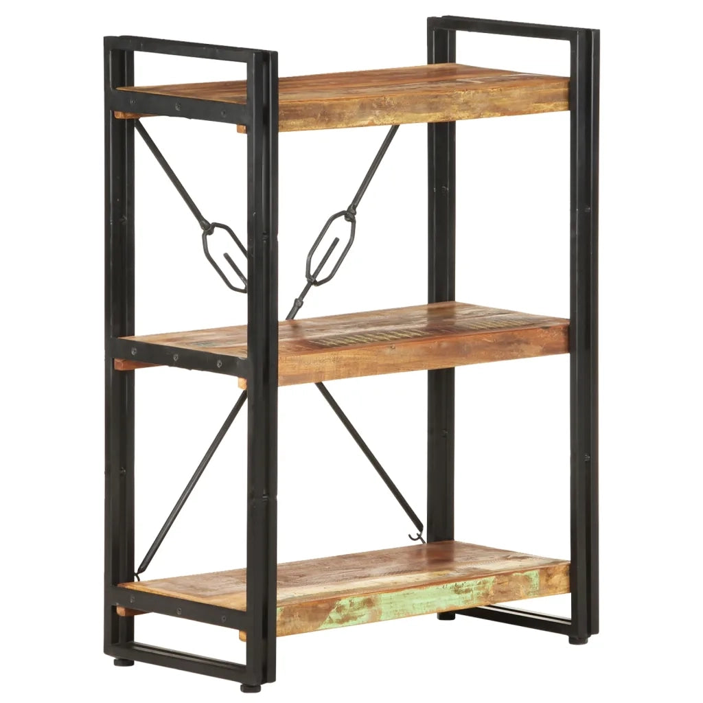 Libreria a 3 Ripiani-Scaffale per Libri-Mobile di Stoccaggio 60x30x80 cm in Massello di Recupero
