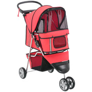 Carrello per animali domestici pieghevole per cani e gatti ¨C zephmum ¨C Rosso con cuscino, finestre a rete e portabottiglie