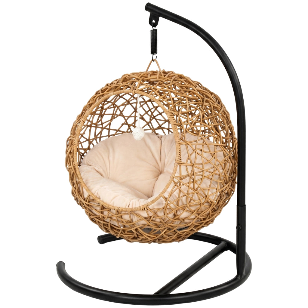 Letto per gatti in rattan con cuscino lavabile e palla ¨C zephmum ¨C 45x41x75 cm marrone chiaro