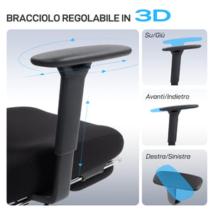 Sedia da Ufficio Ergonomica e Traspirante 73x75x120-128 cm con Supporto Lombare Dinamico e Poggiapiedi Nero