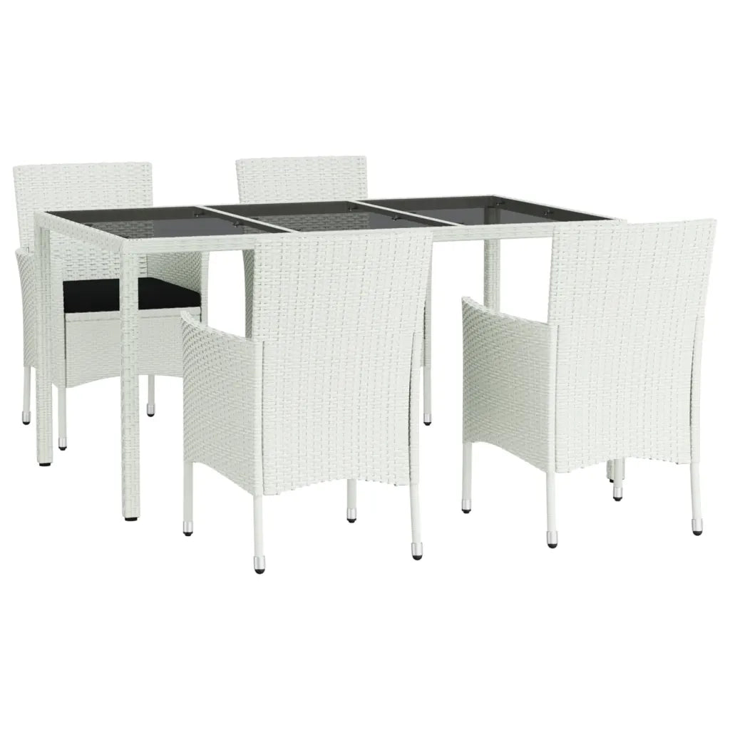 Set da Pranzo da Giardino 5 pz con Cuscini in Polyrattan Bianco 3187342