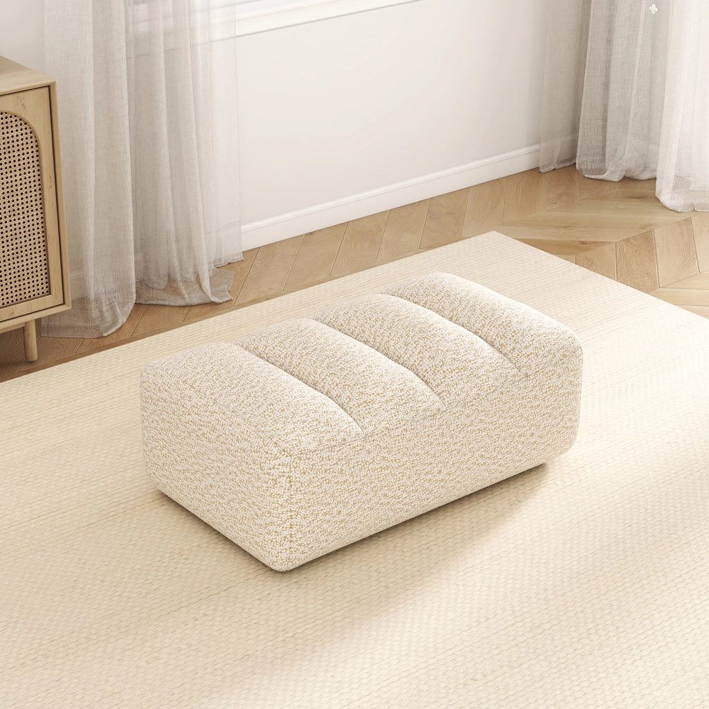 DIVANO modulare senza struttura con ottomano in Granular Fleece beige e bianco