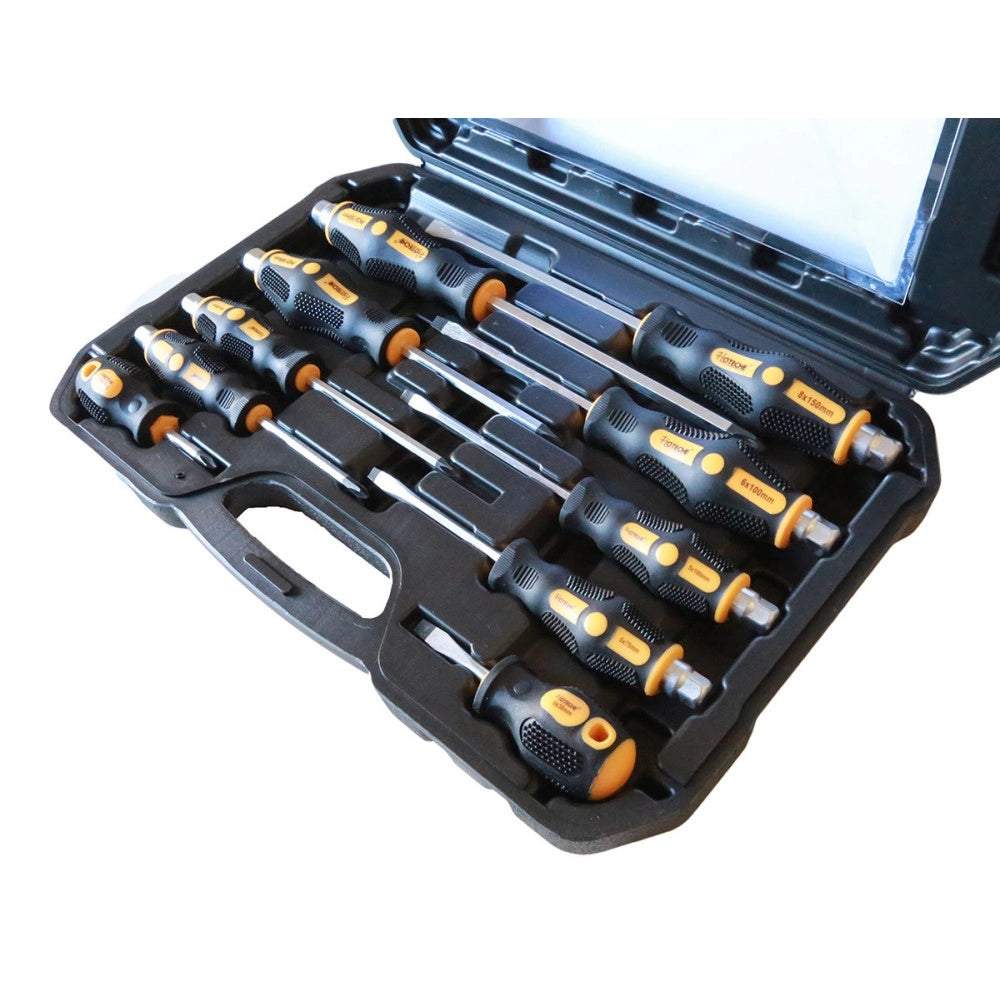 Trade Shop - Set 10 Cacciaviti Cacciavite Croce E Taglio Impatto Punte Magnetiche Cr-v -