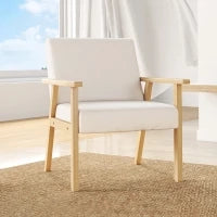 Poltrona d'Arredo in Stile Scandinavo in Legno di Pino con 2 Cuscini, 64x70x72 cm, Grigio e Color Legno