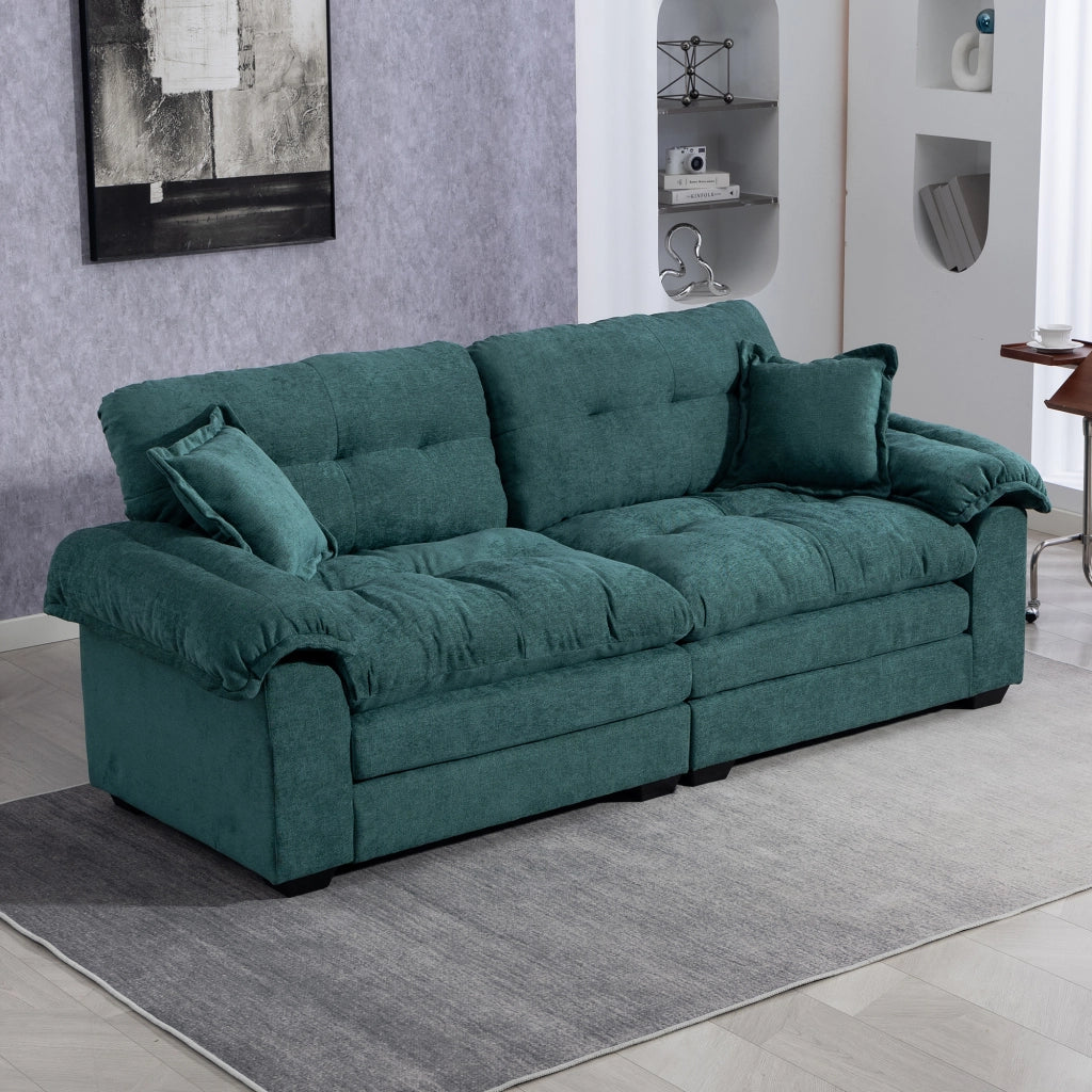 Divano dritto a 2 posti con seduta profonda e cuscino a doppio strato in ciniglia verde 214 × 89 × 93 cm