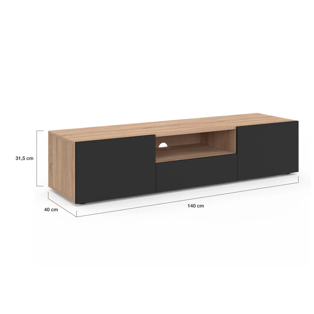 IDMarket - Porta TV ELI 140 cm in faggio con ante nere
