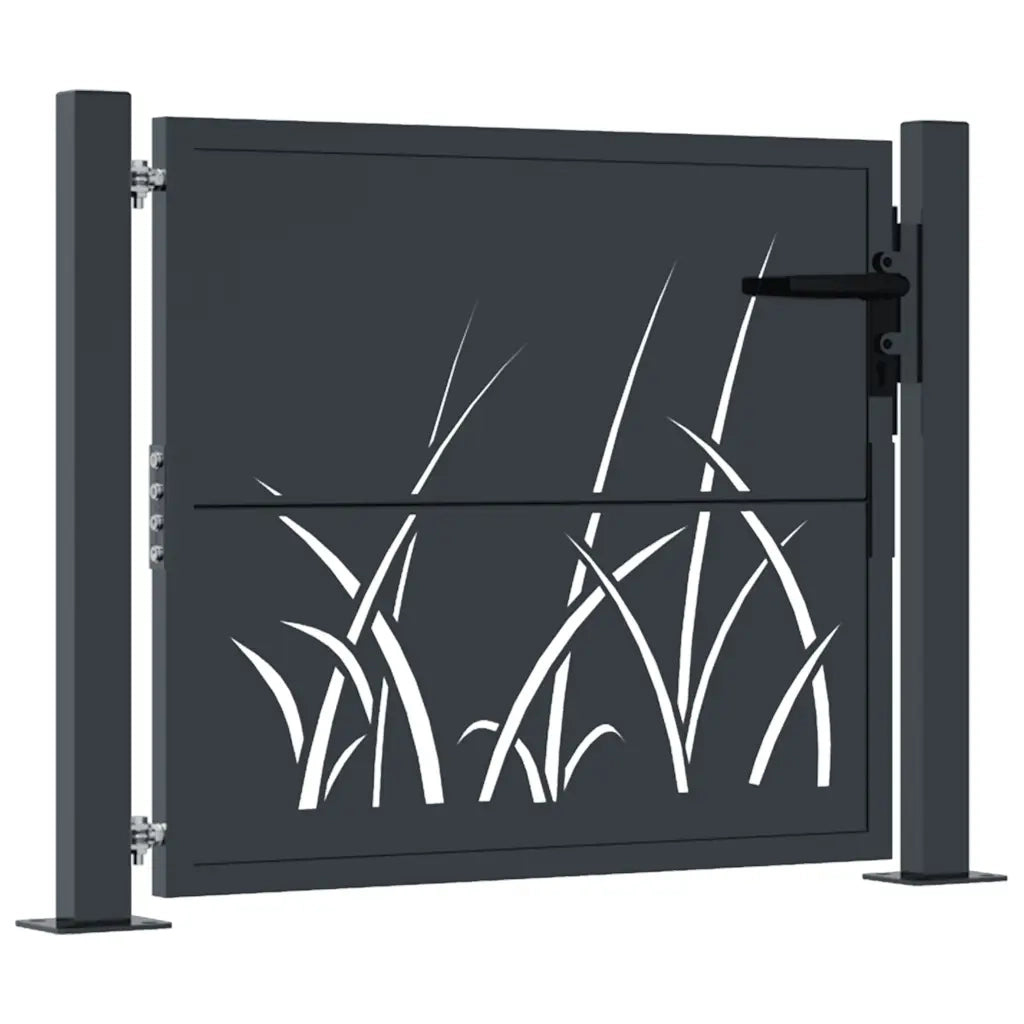 Cancello da giardino antracite 100x75 cm in acciaio design erba 153166