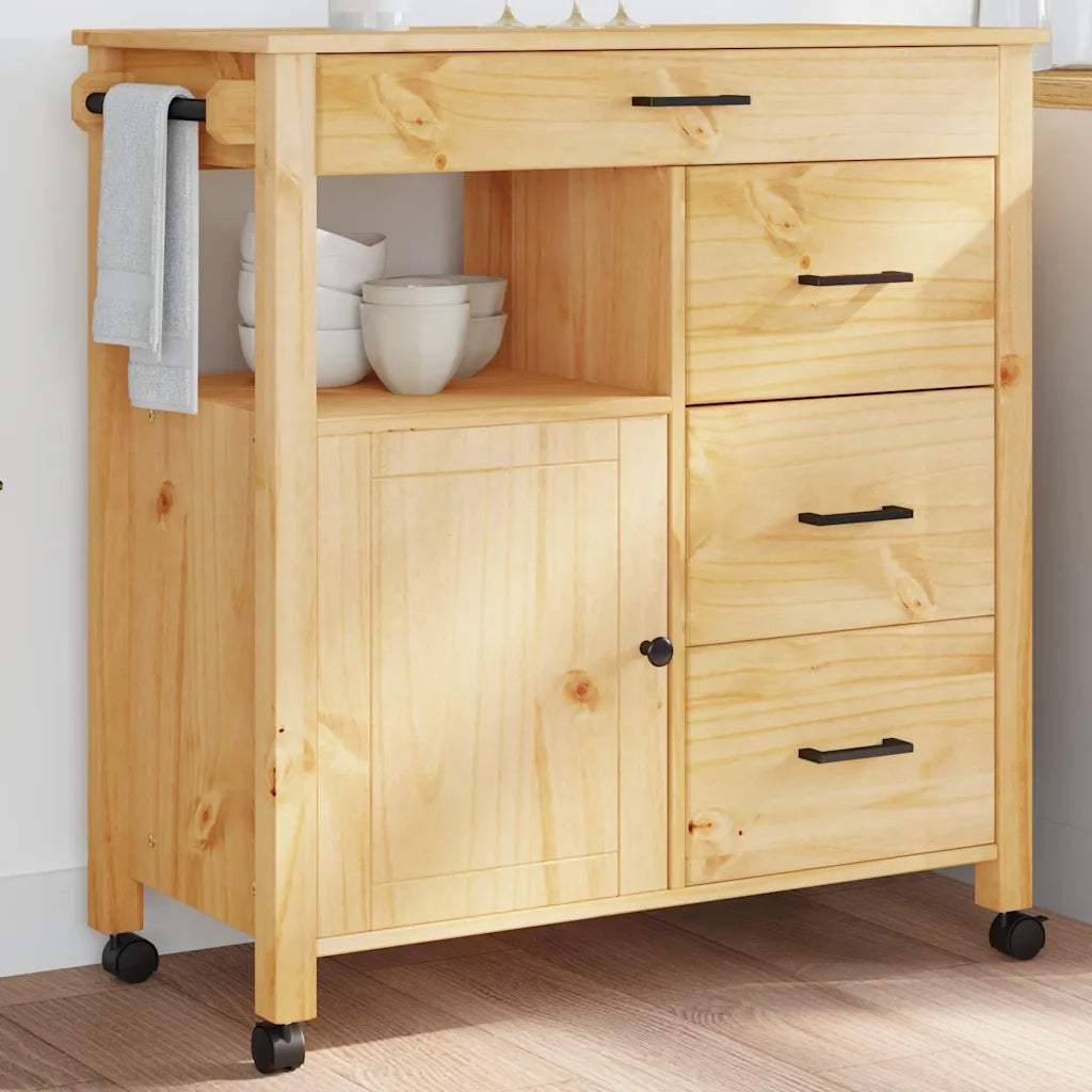 Carrello da Cucina-Scaffale per Cucina MONZA 84x40x88,5 cm in Legno Massello di Pino 595666