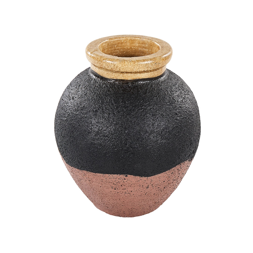 Vaso decorativo in terracotta nera e rosa 31 cm dipinto a mano dal design retrò di ispirazione vintage