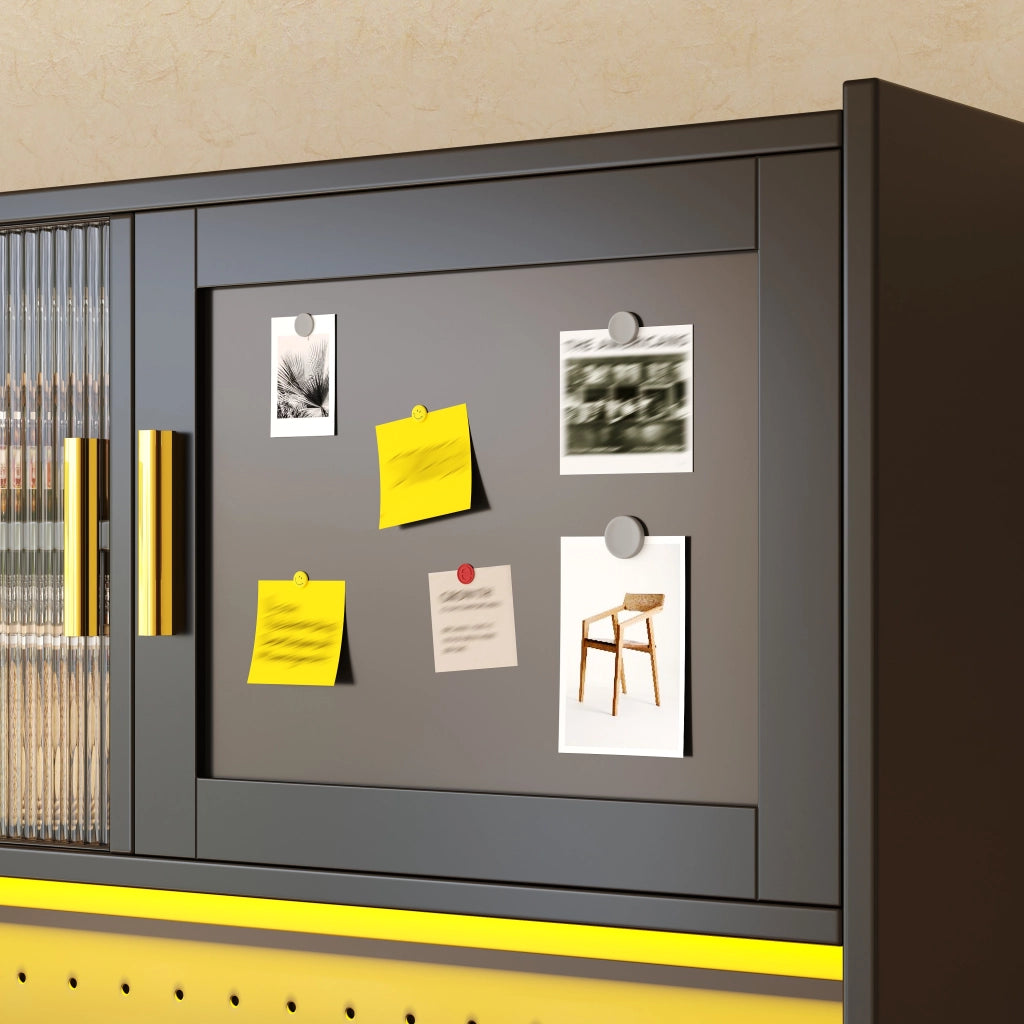 Credenza da cucina con cassetti e LED - per cucina - in MDF - 140×40×180 cm - nero